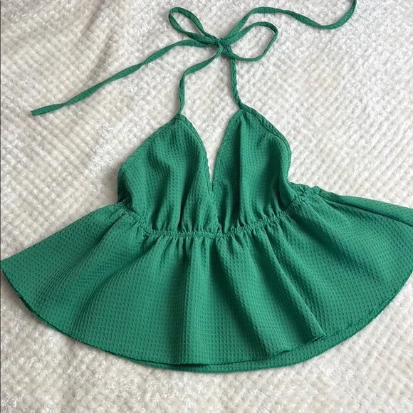 Green Halter Ruffle Hem Tank Top Size L - Picture 1 of 6